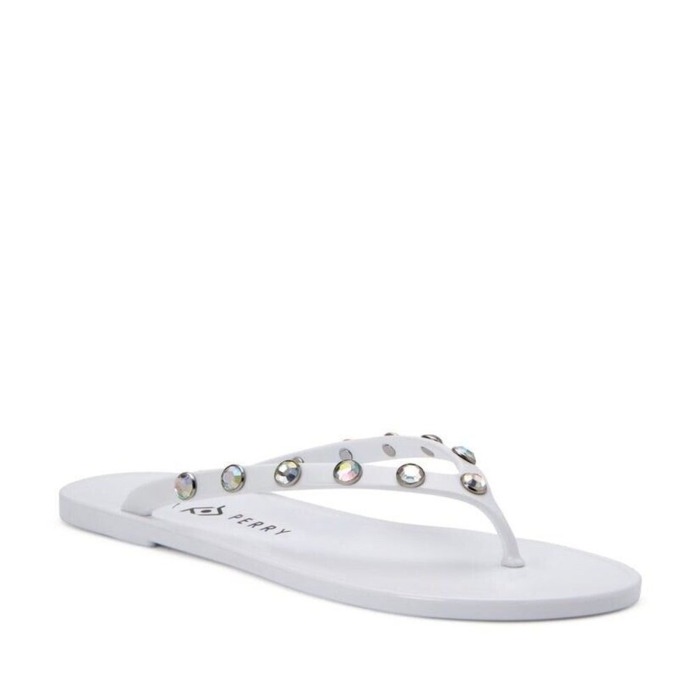 KATY PERRY Womens Size 7M/37 The Geli Gem Thong Sandals Jelly Flip Flops White